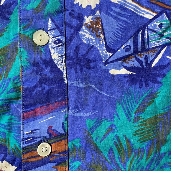 VTG 90s Ralph Lauren Chaps Men's Medium Button down Floral Hawaiian Shirt - Picture 6 of 7